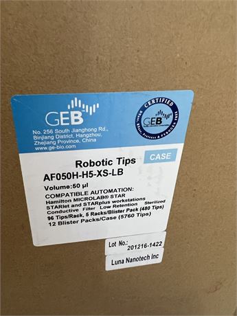 GEB AF050H-H5-XS-LB Robotic Tips - Hamilton 50uL - Skid of 12 Cases